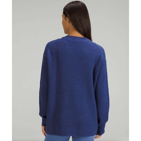 LULULEMON Merino Wool-Blend Ribbed Crewneck Sweater Heather Psychic Blue {3V52} - Picture 3 of 6